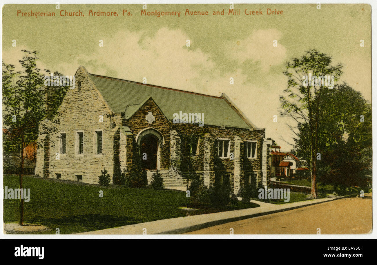 Presbyterianische Kirche in Ardmore, Pennsylvania nach einer Pre-1923 Postkarte von RG-428 Postkartensammlung, Stockfoto