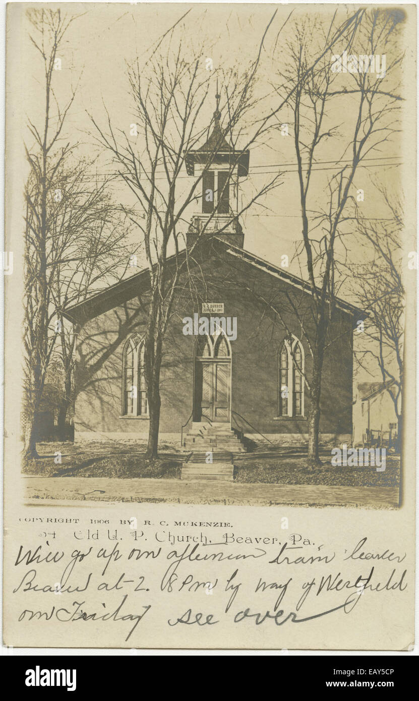 Alten United Presbyterian Church in Beaver, Pennsylvania nach einer Pre-1923 Postkarte von RG-428 Postkarten-Kollektion Stockfoto
