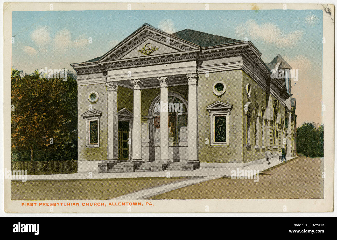 Am ersten presbyterianischen Kirche in Allentown, Pennsylvania nach einer Pre-1923 Postkarte von RG-428 Postkartensammlung, Stockfoto
