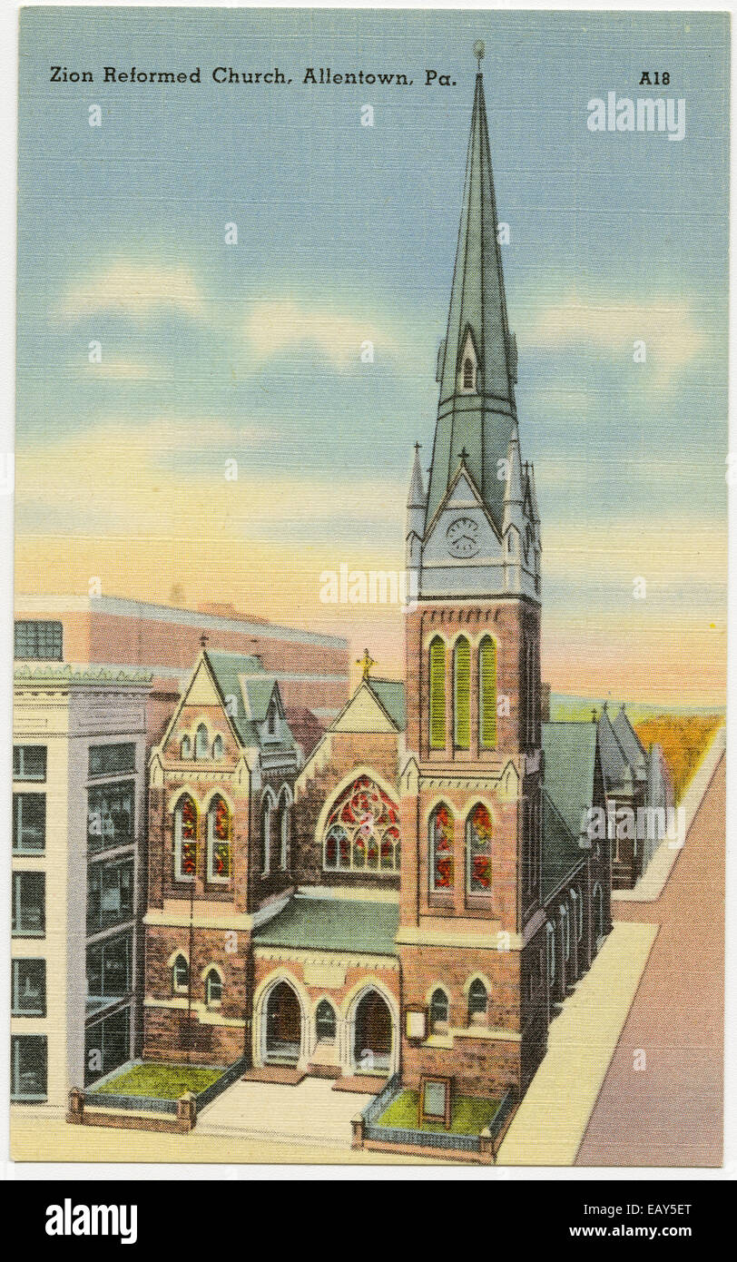 Zion reformierte Kirche in Allentown, Pennsylvania nach einer Pre-1923 Postkarte von RG-428 Postkartensammlung, Stockfoto
