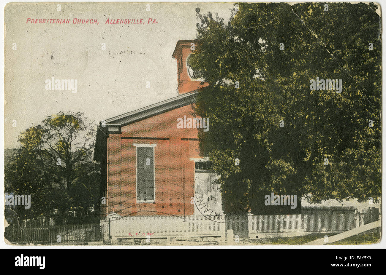Presbyterianische Kirche in Kentucky, Pennsylvania nach einer Pre-1923 Postkarte von RG-428 Postkartensammlung, Stockfoto