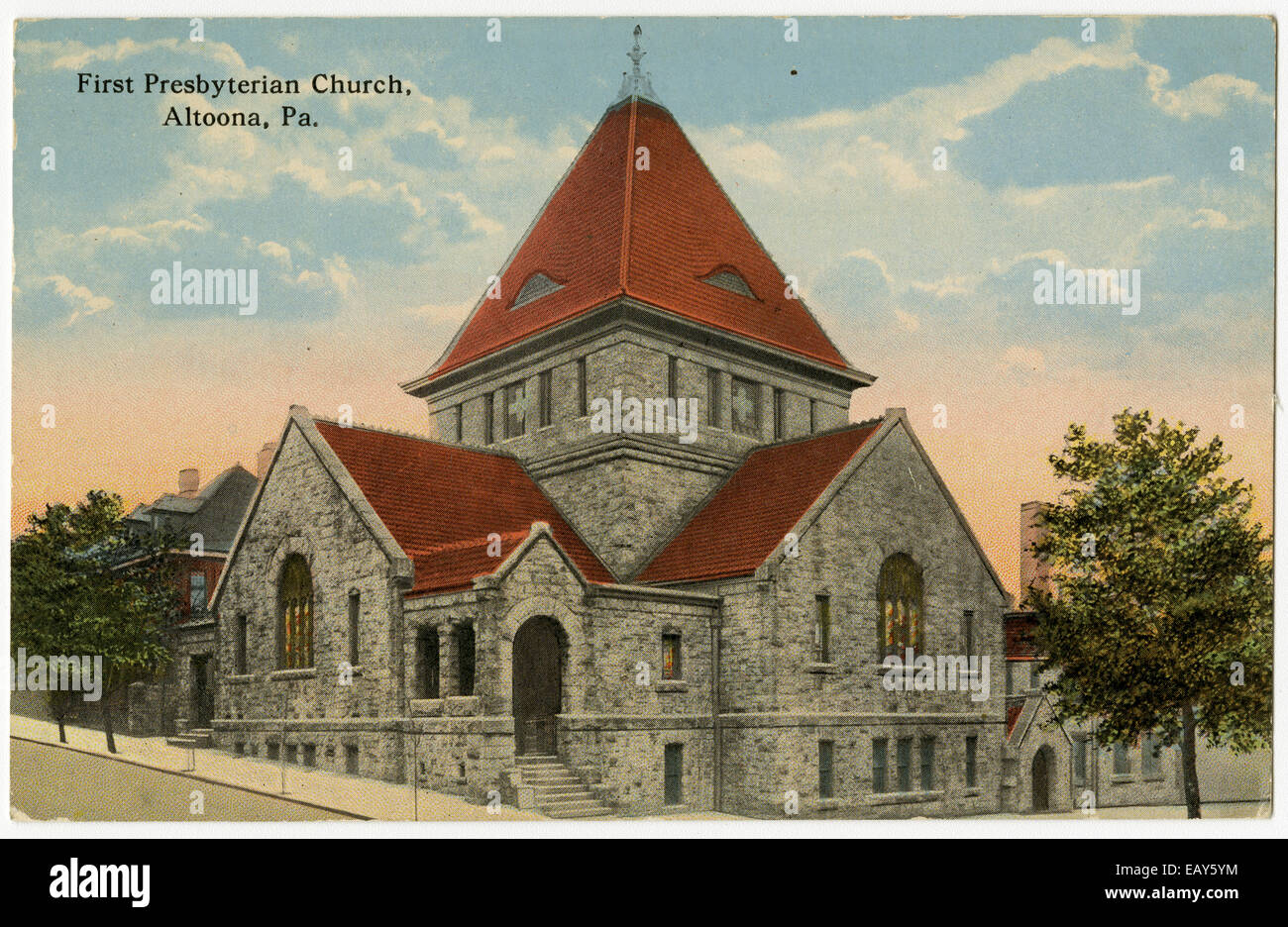 Am ersten presbyterianischen Kirche in Altoona, Pennsylvania nach einer Pre-1923 Postkarte von RG-428 Postkartensammlung, Stockfoto