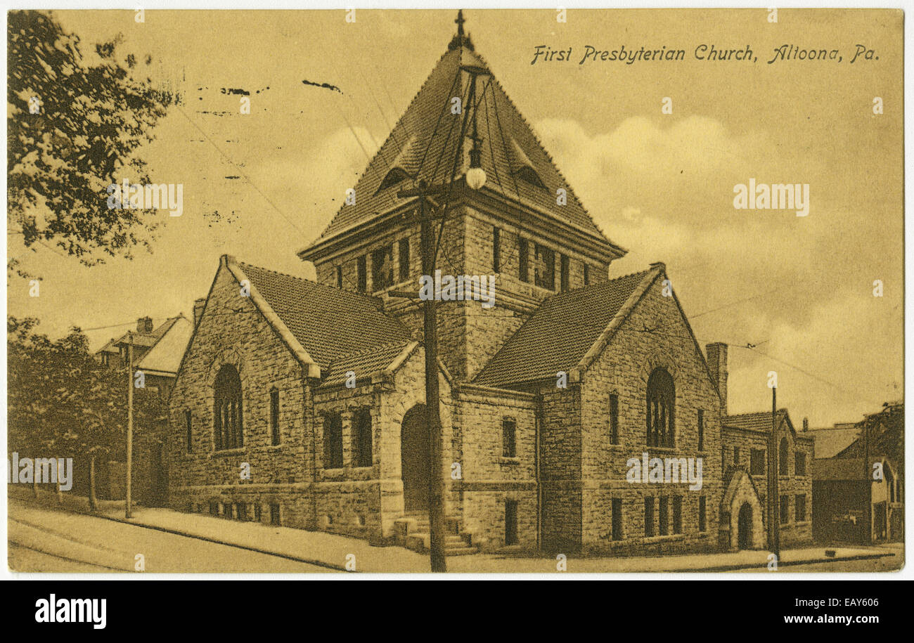 Ersten presbyterianischen Kirche in Altoona, Pennsylvania nach einer Pre-1923 Postkarte von RG-428 Postkarten-Kollektion Stockfoto