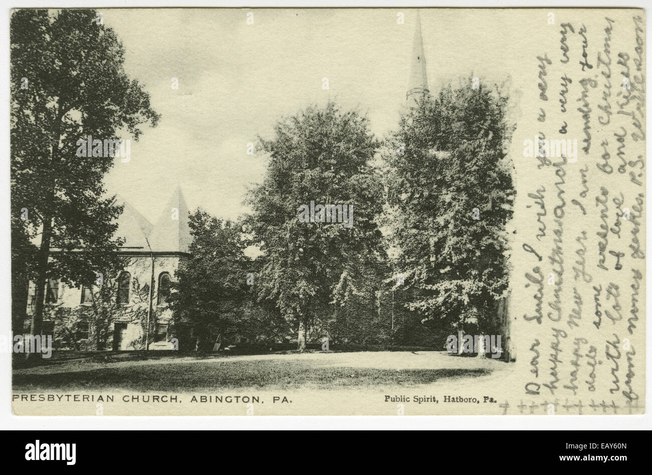 Presbyterianische Kirche in Abington, Pennsylvania nach einer Pre-1923 Postkarte von RG-428 Postkartensammlung, Stockfoto