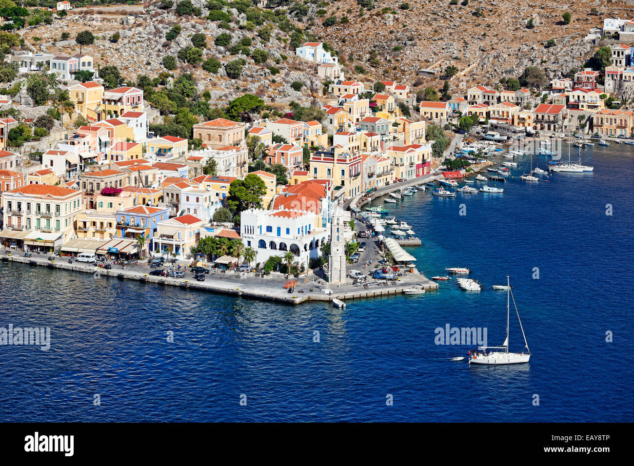 Die Hafen von Symi-Insel ist definitiv das schönste in Griechenland. Stockfoto
