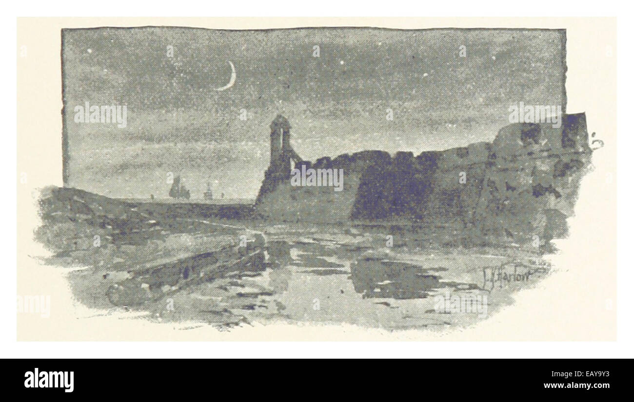 Eine Illustration von St. Augustine, Florida aus dem Jahr 1889, die den alten Wassergraben darstellt, ein wichtiges historisches Merkmal der Stadtbefestigung, das die koloniale Vergangenheit und das architektonische Design widerspiegelt. Stockfoto