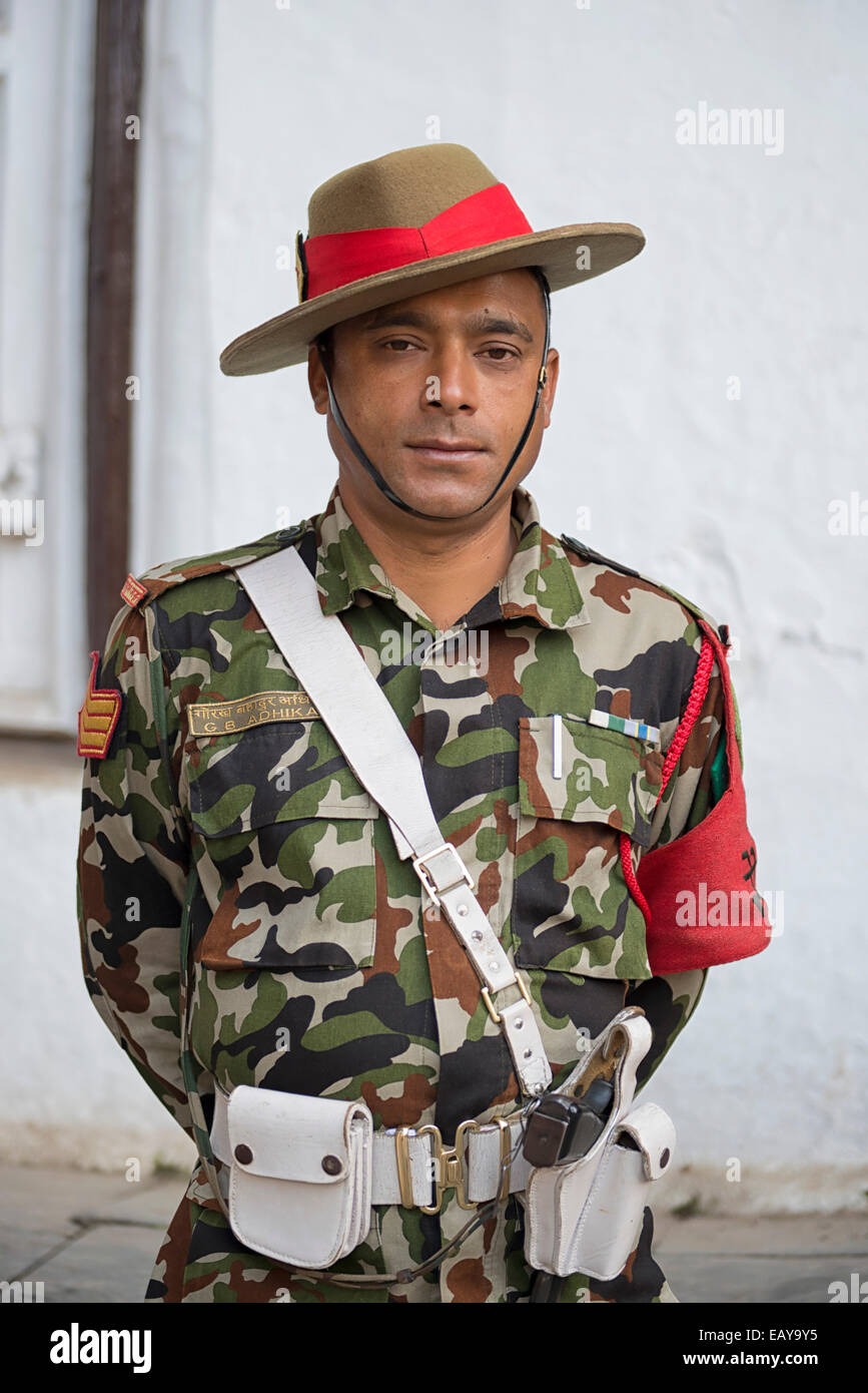 GurkhaSoldaten am Durbar Square in Kathmandu, Nepal Stockfotografie