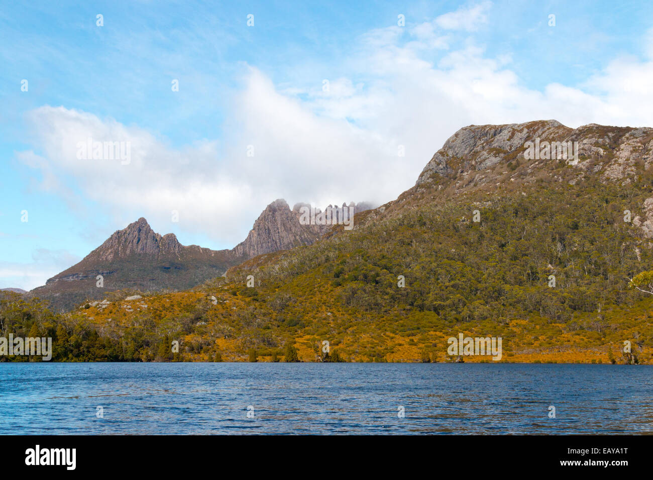 Cradle Mountain und Dove Lake in Cradle Mountain Wilderness National Park, Tasmanien, Australien Stockfoto