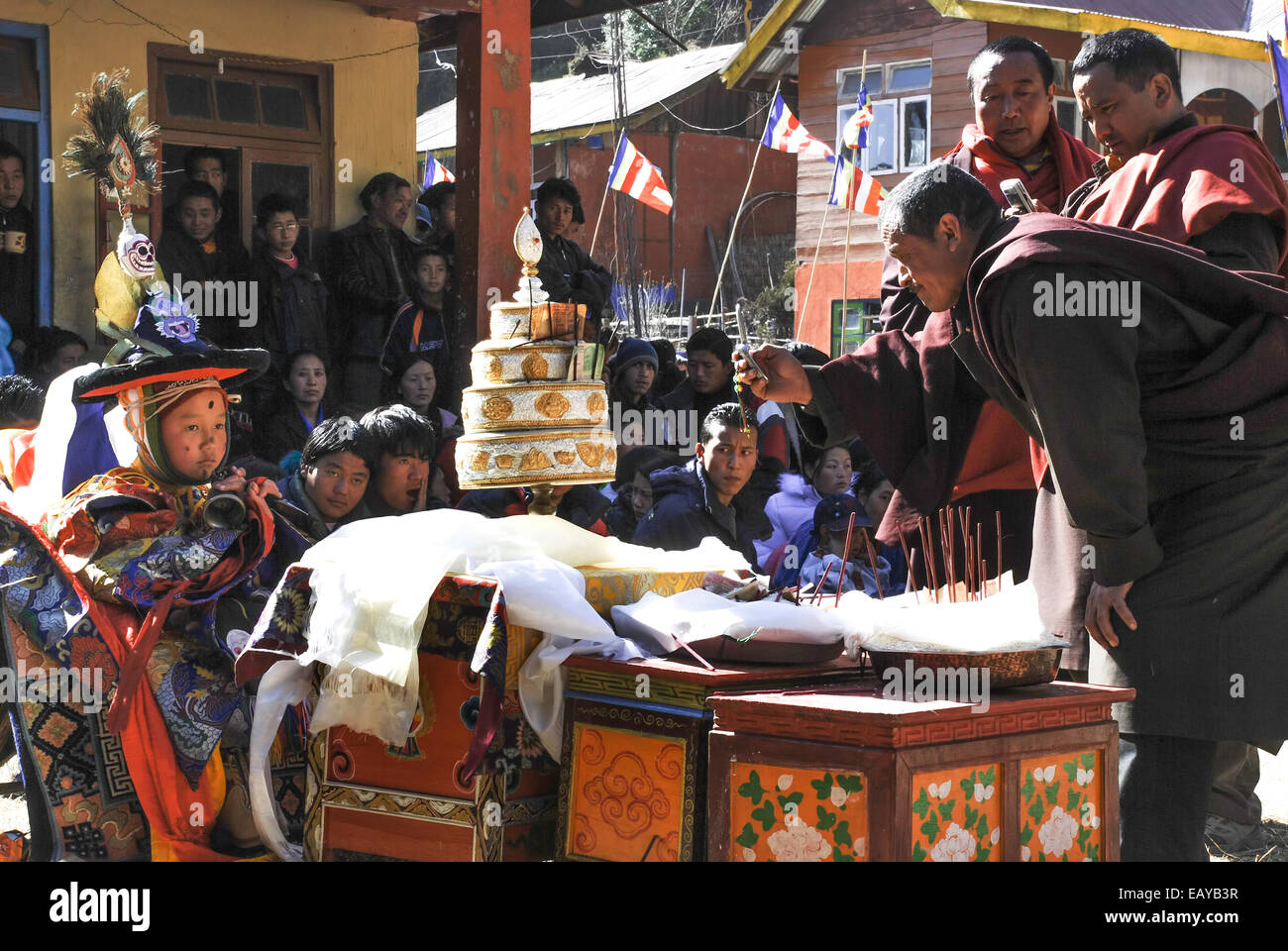 Mönch-Tanz in Nord-Sikkim in Lachen Kloster Stockfoto