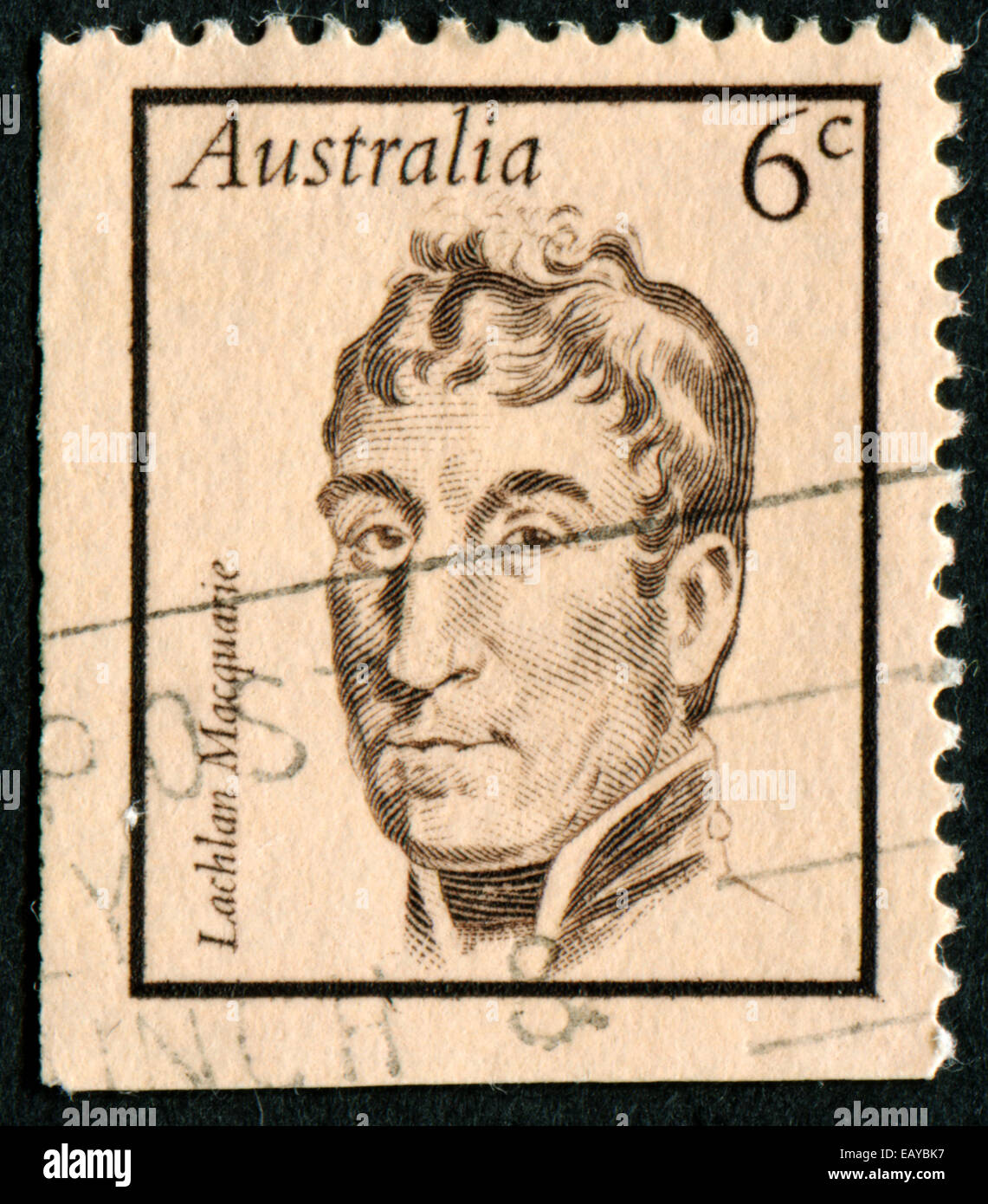 Australien - ca. 1970:A abgebrochen Briefmarke aus Australien zeigt Porträts berühmter Australier, ausgestellt im Jahr 1970. Stockfoto