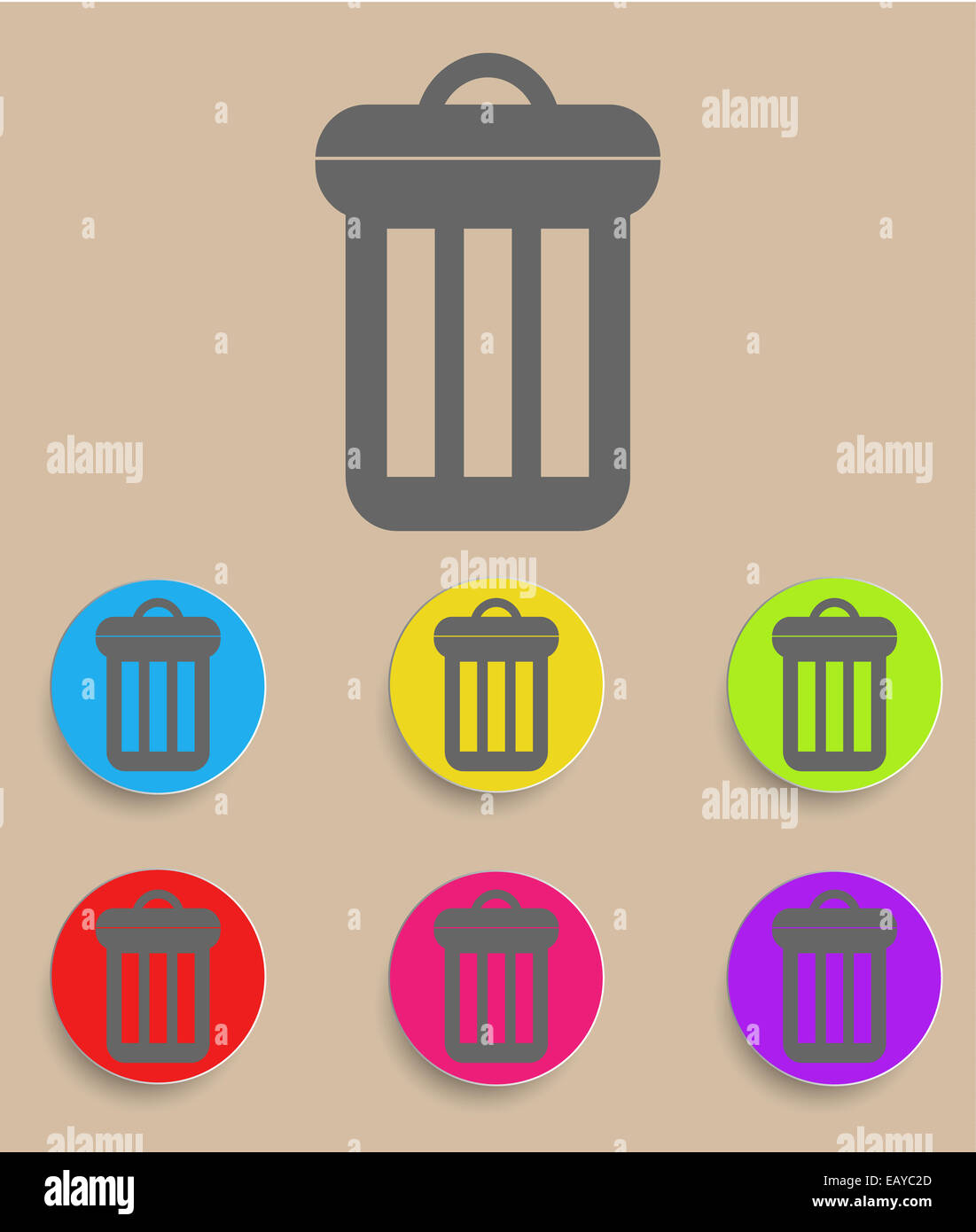 Papierkorb-Symbol mit Farbvariationen, Vektor Stockfoto
