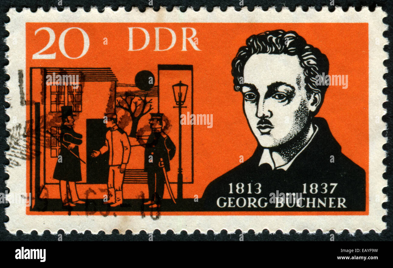 Deutschland - ca. 1963: Eine Briefmarke gedruckt in Deutschland zeigt Georg Büchner (1813-1837), deutscher Dramatiker, 150. Jahrestag Geburt, cir Stockfoto
