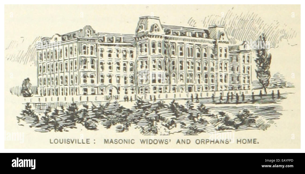 Eine Illustration aus dem Jahr 1891, die das Haus der Freimaurer und Waisen in Louisville, Kentucky, darstellt, in dem die Witwen und Kinder der Freimaurer versorgt wurden. Das Haus war eine wichtige gemeinnützige Einrichtung in der Gegend. Stockfoto