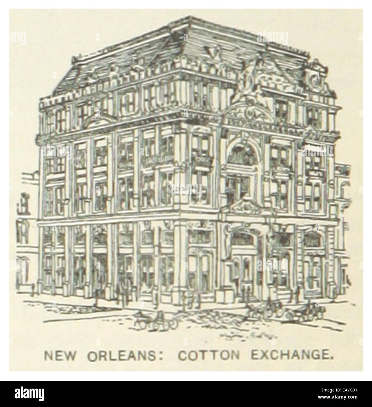 Seite 308 aus einer Publikation von 1891, die die Cotton Exchange in New Orleans darstellt. Diese Abbildung zeigt das wichtigste Wirtschafts- und Handelszentrum im Süden der Vereinigten Staaten während des späten 19. Jahrhunderts. Stockfoto