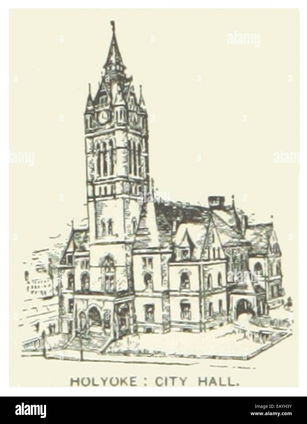 US-MA(1891) p366 HOLYOKE, Rathaus Stockfoto