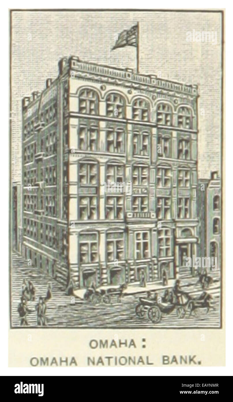 Eine historische Referenz an die Nationalbank in Omaha, Nebraska, im Jahr 1891. In diesem Dokument werden die Geschäftstätigkeit der Bank und die Bedeutung der Bank in der lokalen Gemeinschaft während dieses Zeitraums erläutert. Stockfoto