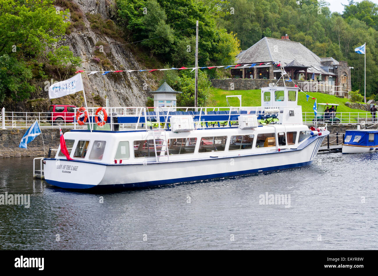 Lady von der See-Kreuzfahrt-Schiff, Loch Katrine Pier, Trossachs, Stirlingshire, Schottland, UK Stockfoto