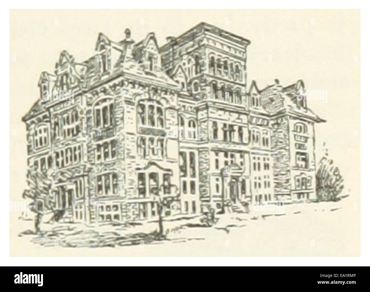 Seite 675 von *US-OH (1891)* zeigt die Case School of Applied Science in Cleveland und hebt ihr architektonisches Design und ihre Rolle in der Hochschulbildung während des späten 19. Jahrhunderts hervor. Stockfoto