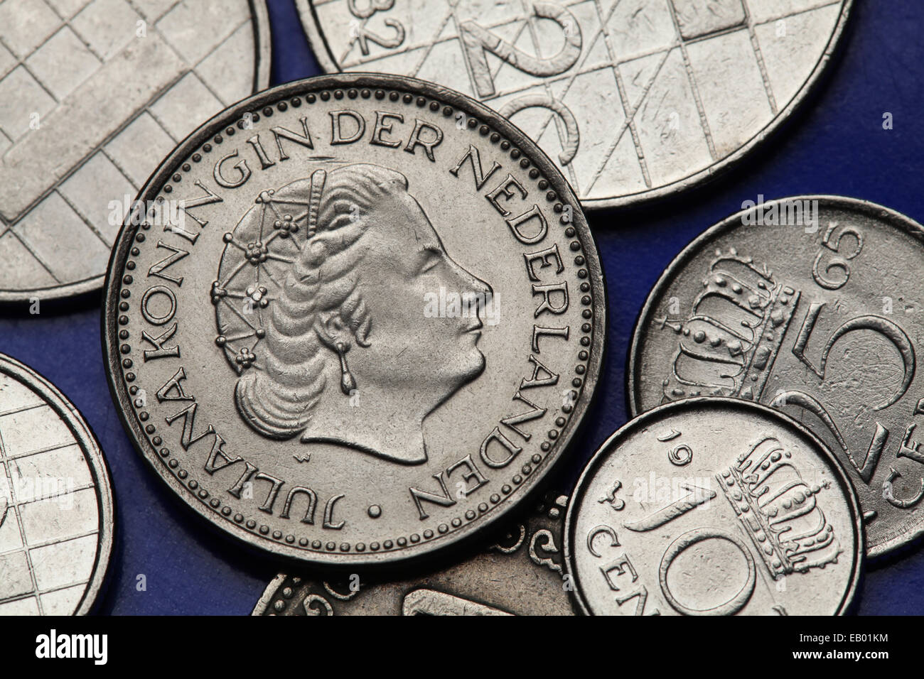 Münzen der Niederlande. Königin Juliana der Niederlande auf die niederländische GuldenMünzen