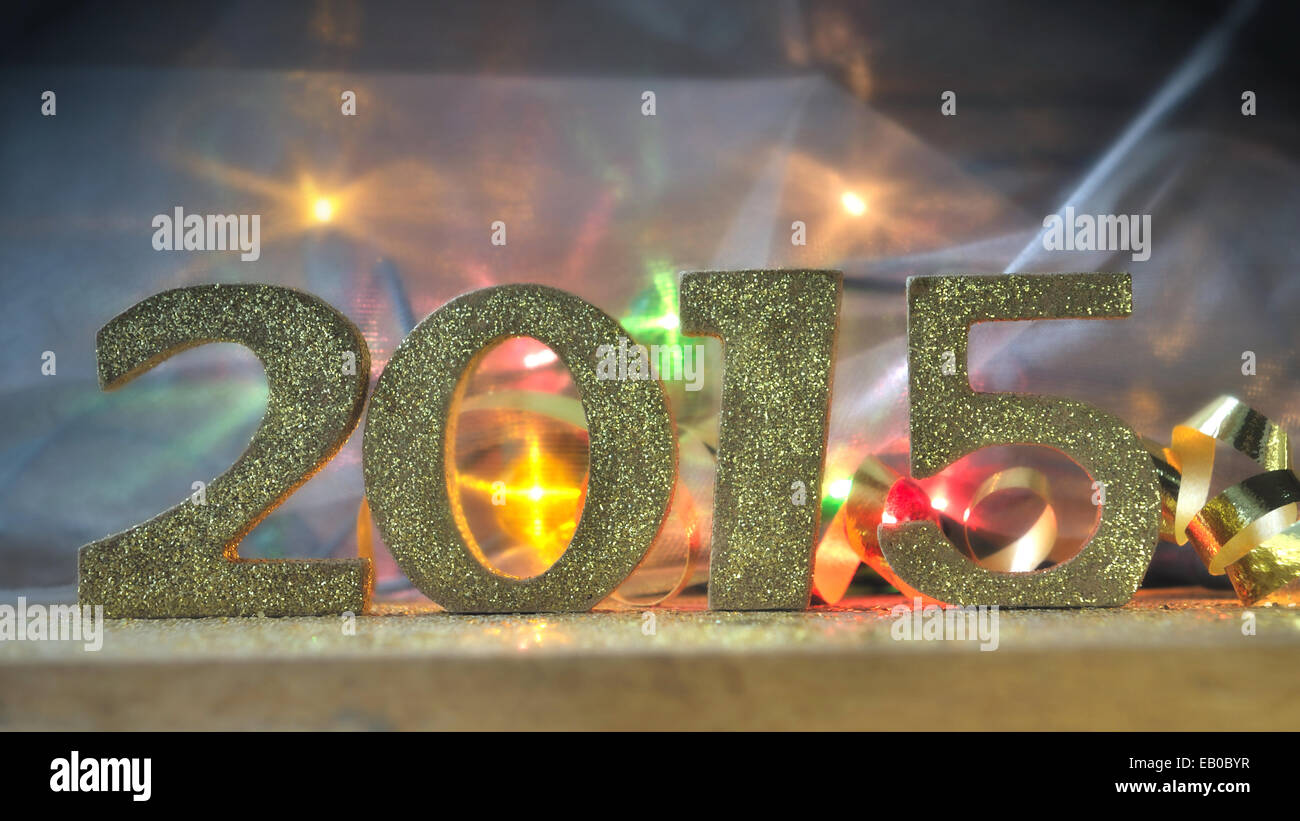 goldenen Figuren von 2015 auf bunten Hintergrund Stockfoto