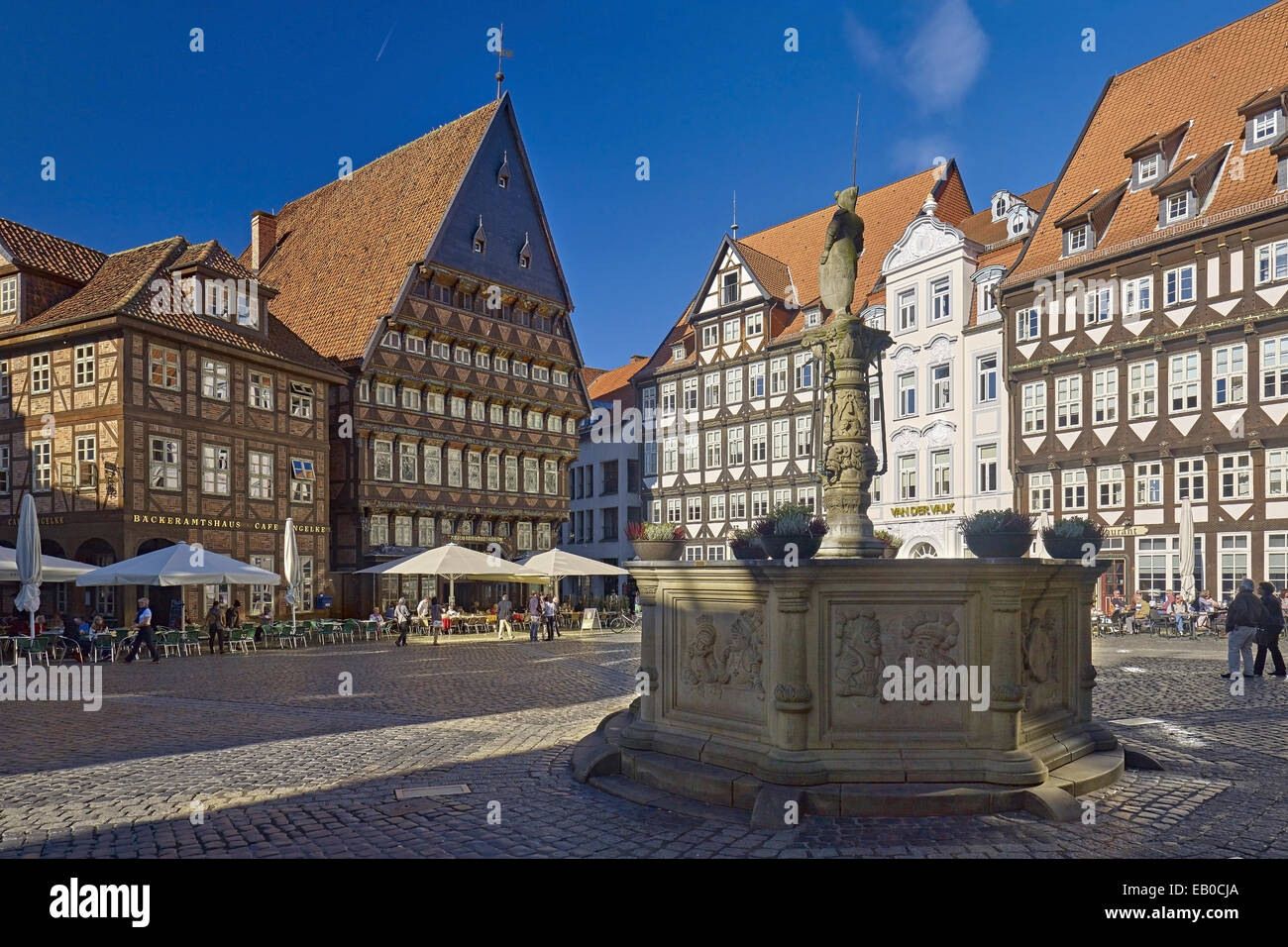 Markt in Hildesheim mit Zunfthäuser, Deutschland Stockfoto