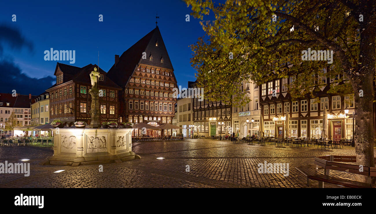 Markt in Hildesheim mit Zunfthäuser, Deutschland Stockfoto