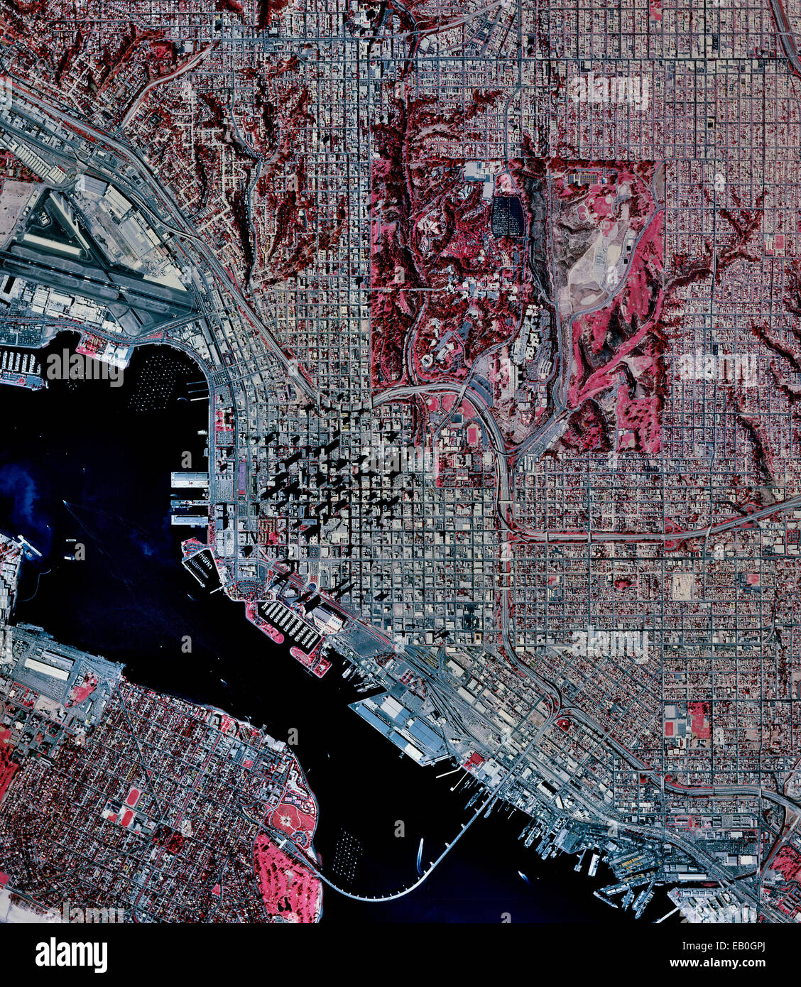 historische Infrarot-Luftaufnahme von San Diego, Kalifornien, 1996 Stockfoto