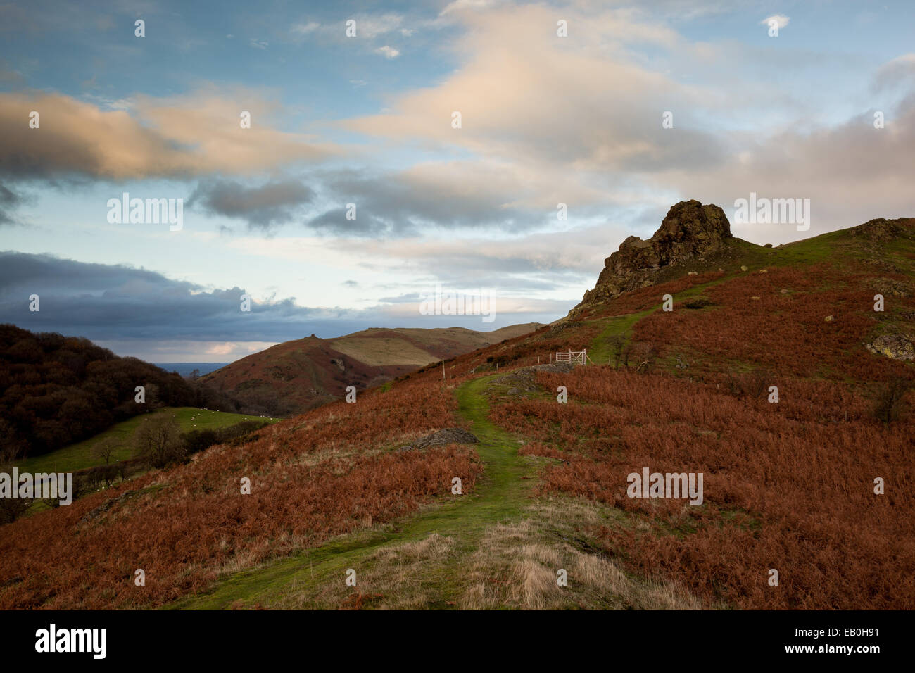 Gaer Stone auf Hoffnung Bowdler Hill, in der Nähe von Kirche Stretton, Shropshire, England Stockfoto