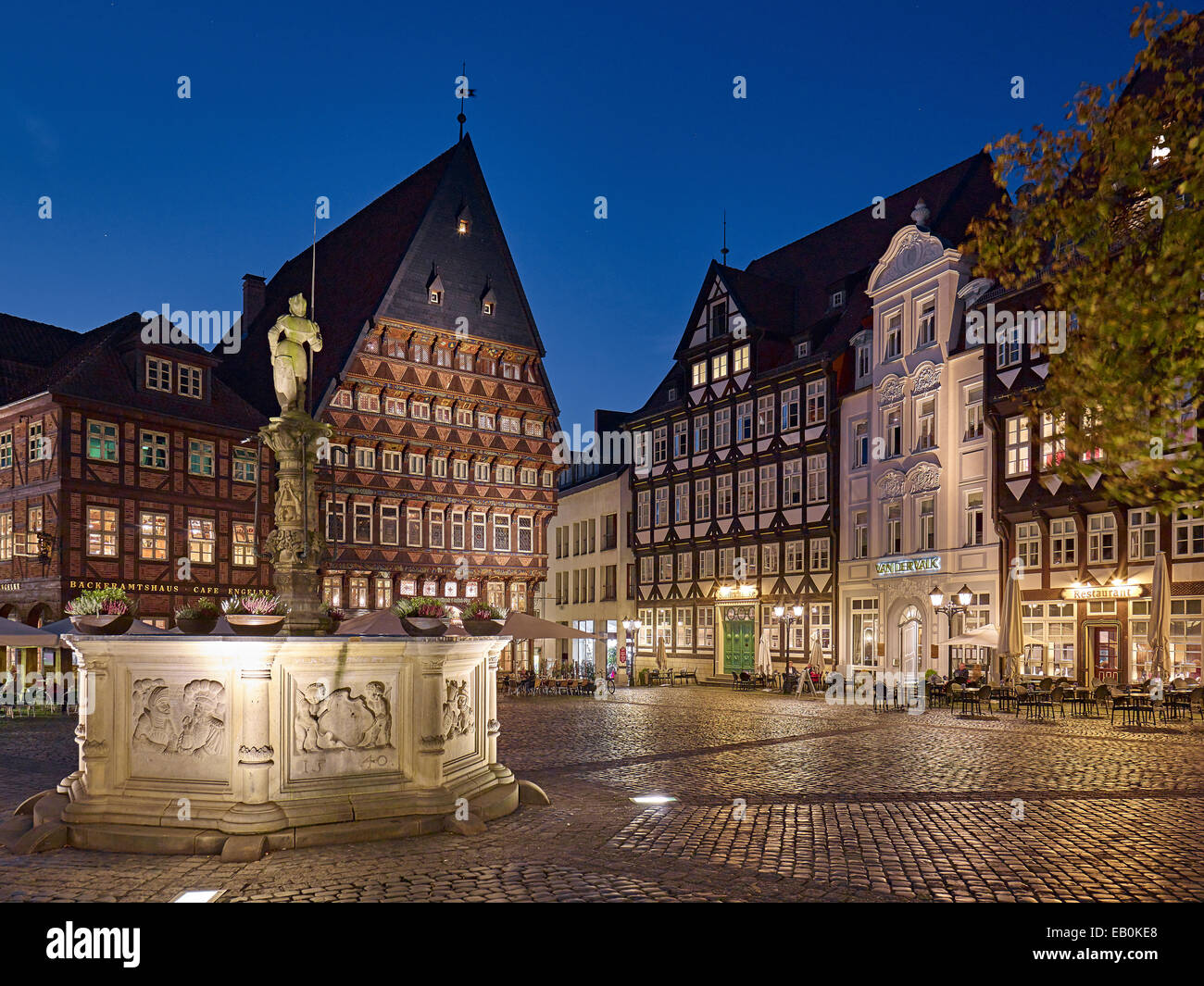 Markt in Hildesheim mit Zunfthäuser, Deutschland Stockfoto