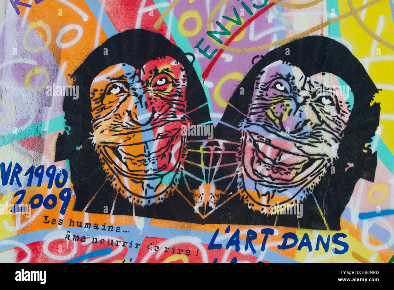 Graffiti street-Art zwei Affen Warhol Berliner Mauer Stockfoto