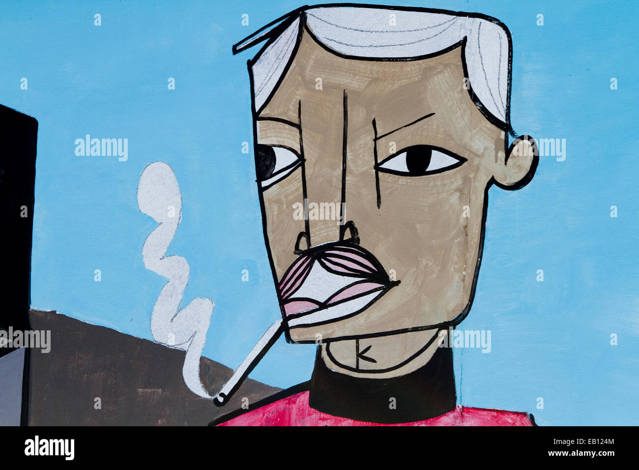 Graffiti Tags Mann Rauchen Berliner Mauer Kunst cartoon Stockfoto