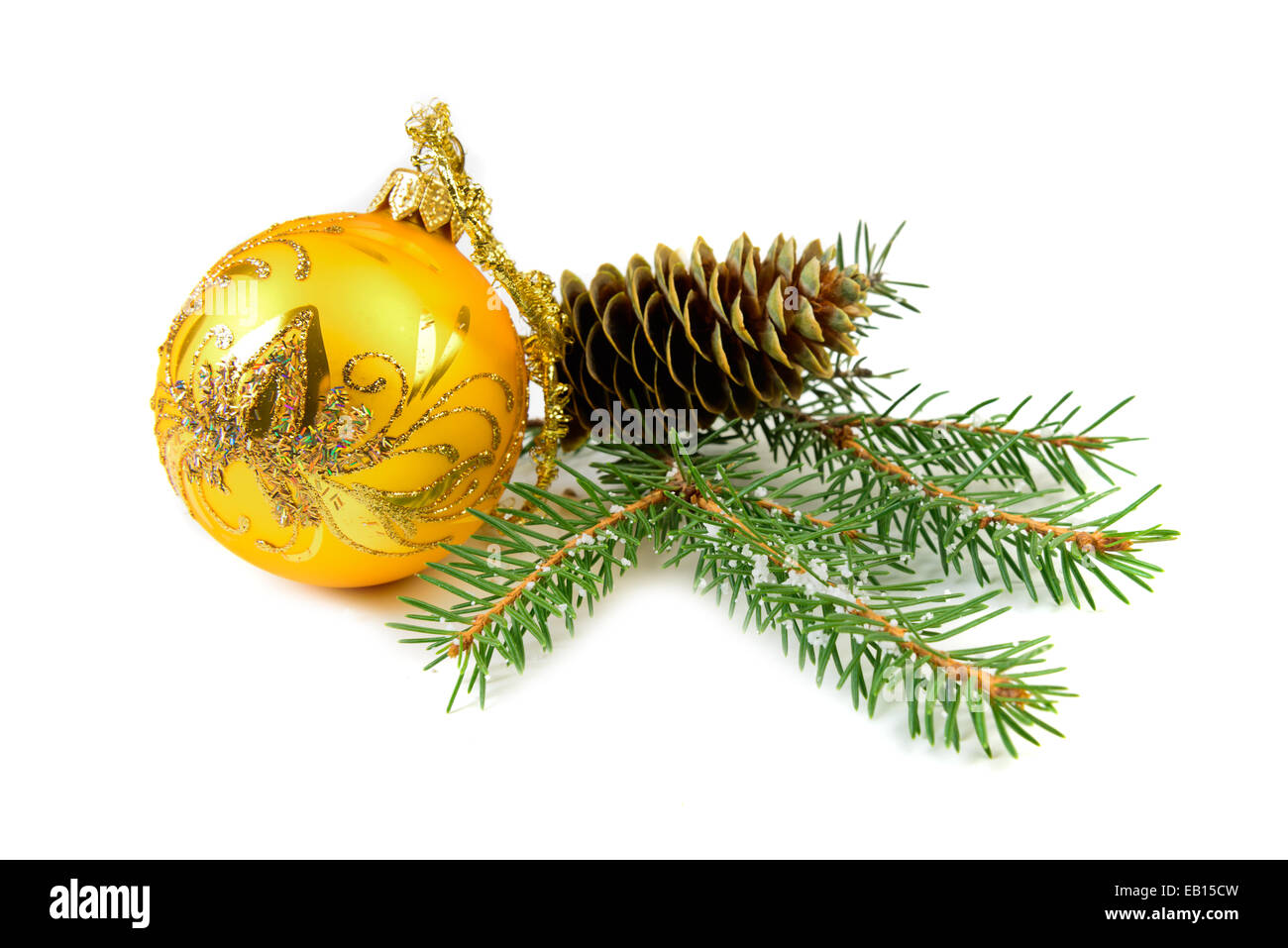 Christbaum Kugel und Kegel isoliert auf dem Hintergrund Stockfoto