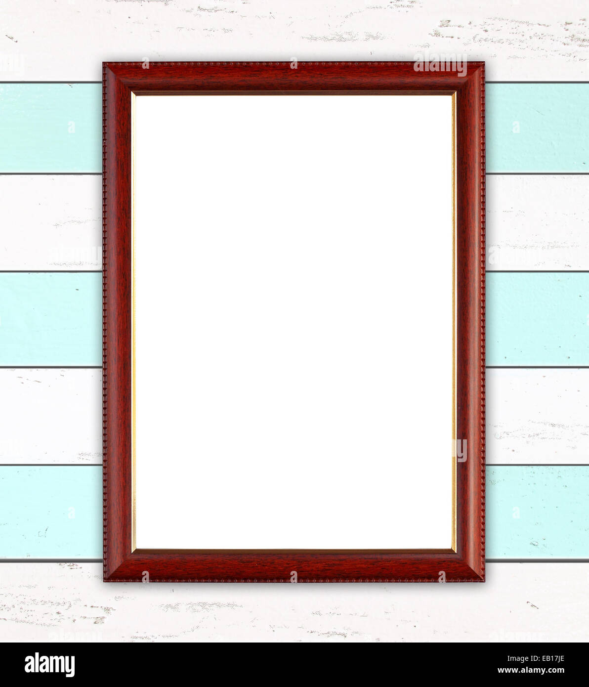 leere Holzrahmen auf Holz Wand Hintergrund Stockfoto