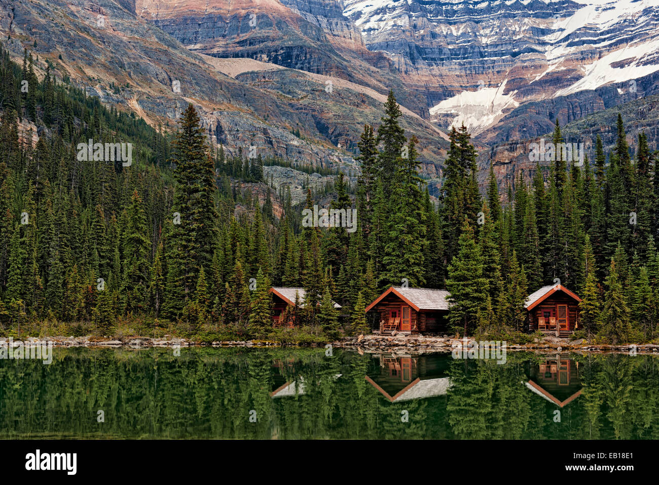 Umkleidekabinen am Lake O'Hara in British Columbia kanadischen Rockies und Yoho-Nationalpark. Stockfoto