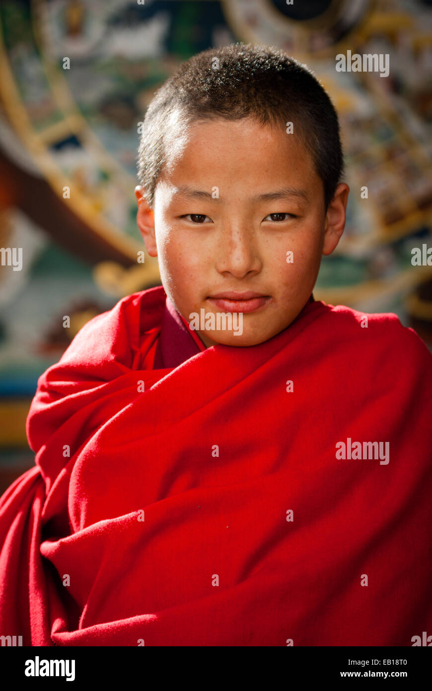 Young bhutanischen buddhistischer Mönch in Paro Dzong, Bhutan Stockfoto