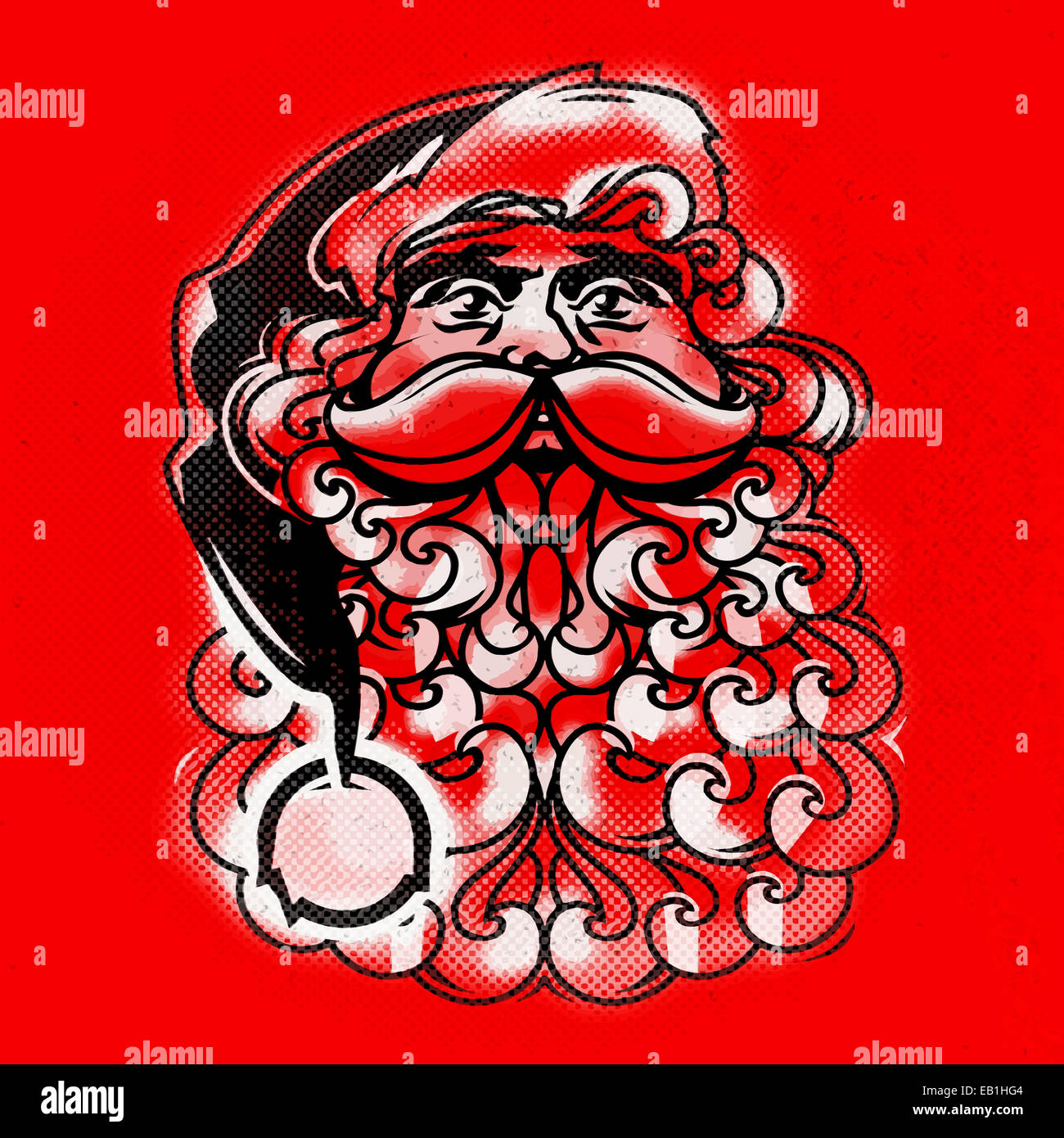 Vektor Santa Claus Gesicht. Greeting Card Retro Stil Weihnachtskarte mit Santa Claus Stockfoto