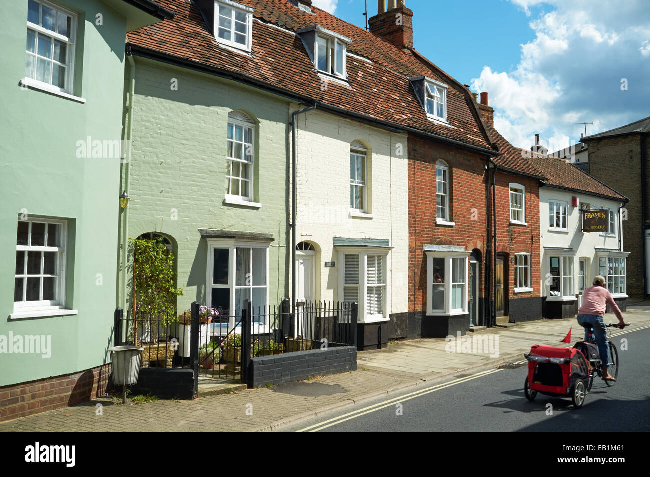 Wohn- und Geschäftshaus Eigenschaften, New Street, Woodbridge, Suffolk, UK. Stockfoto