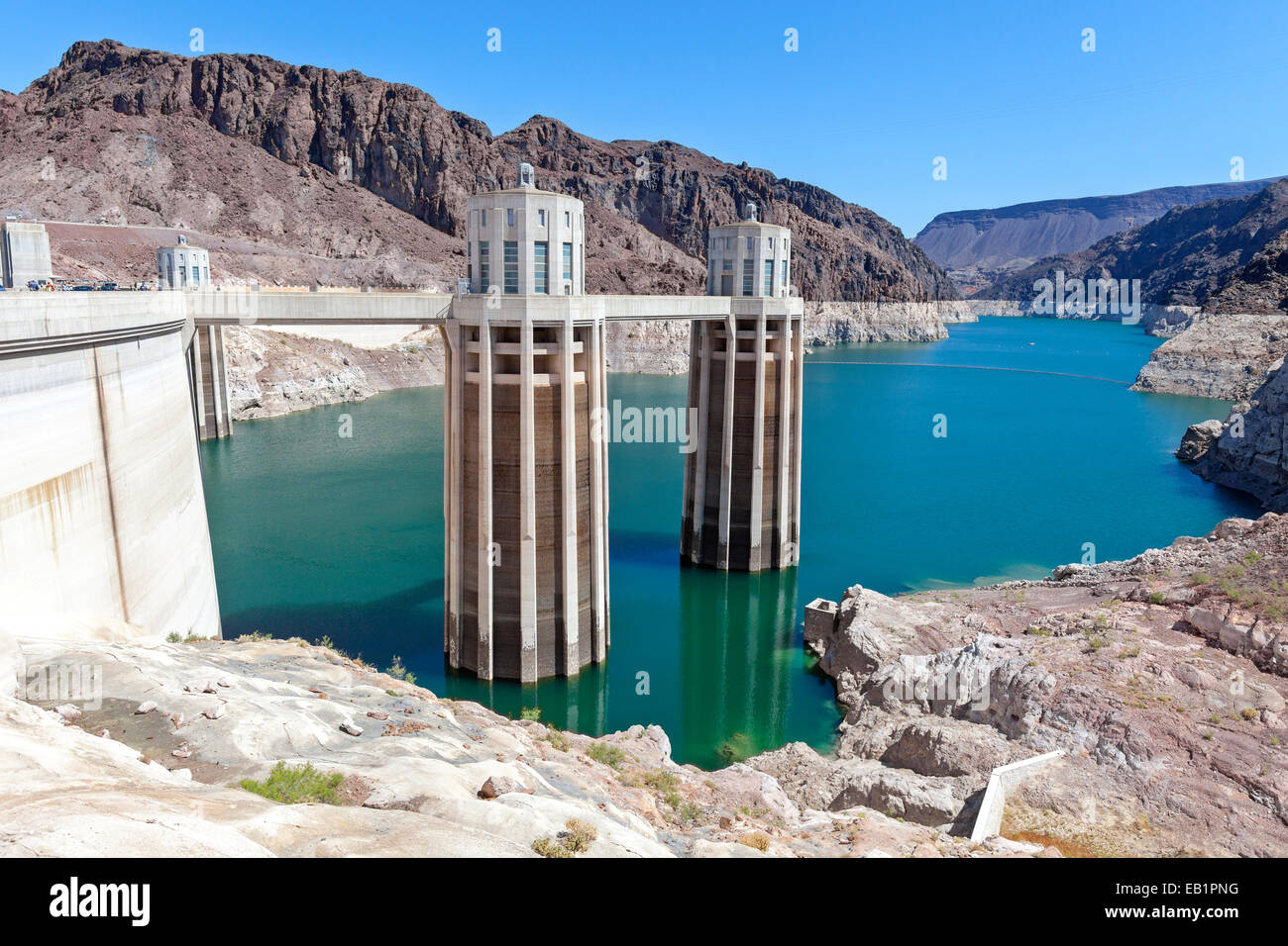 Ein Blick auf den Hoover-Staudamm auf dem Colorado River. Stockfoto