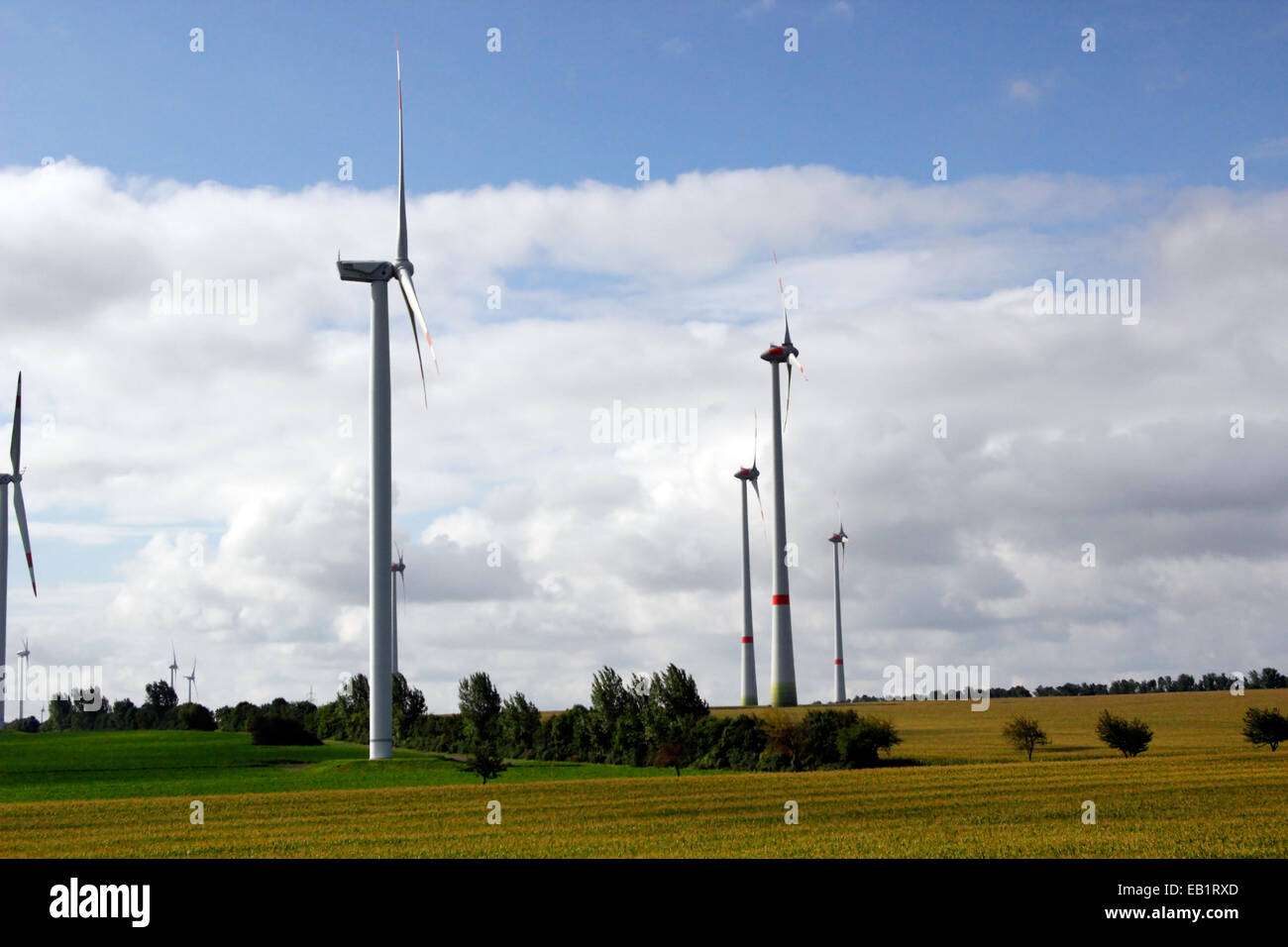 Windkraftanlagen als eine ökologische Möglichkeit, elektrischen Energie zu bekommen Stockfoto