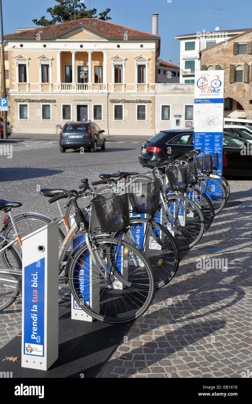 TV Bike Verleih-Station, Treviso, Italien, Veneto. Stockfoto