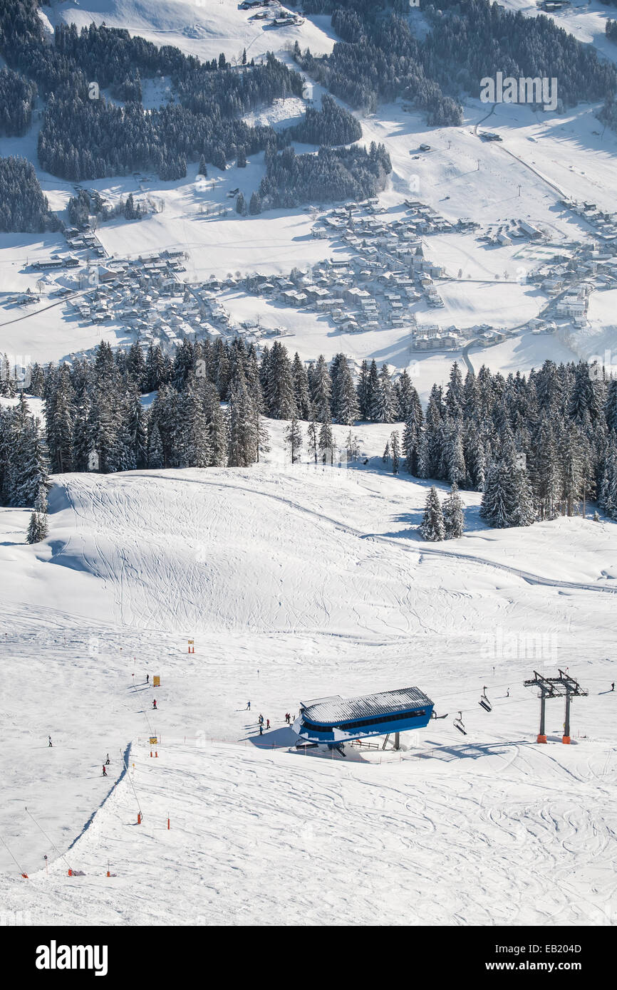 Skigebiet Wilder Kaiser in Alpen in der Nähe von Kufstein in Österreich, Europa. Stockfoto