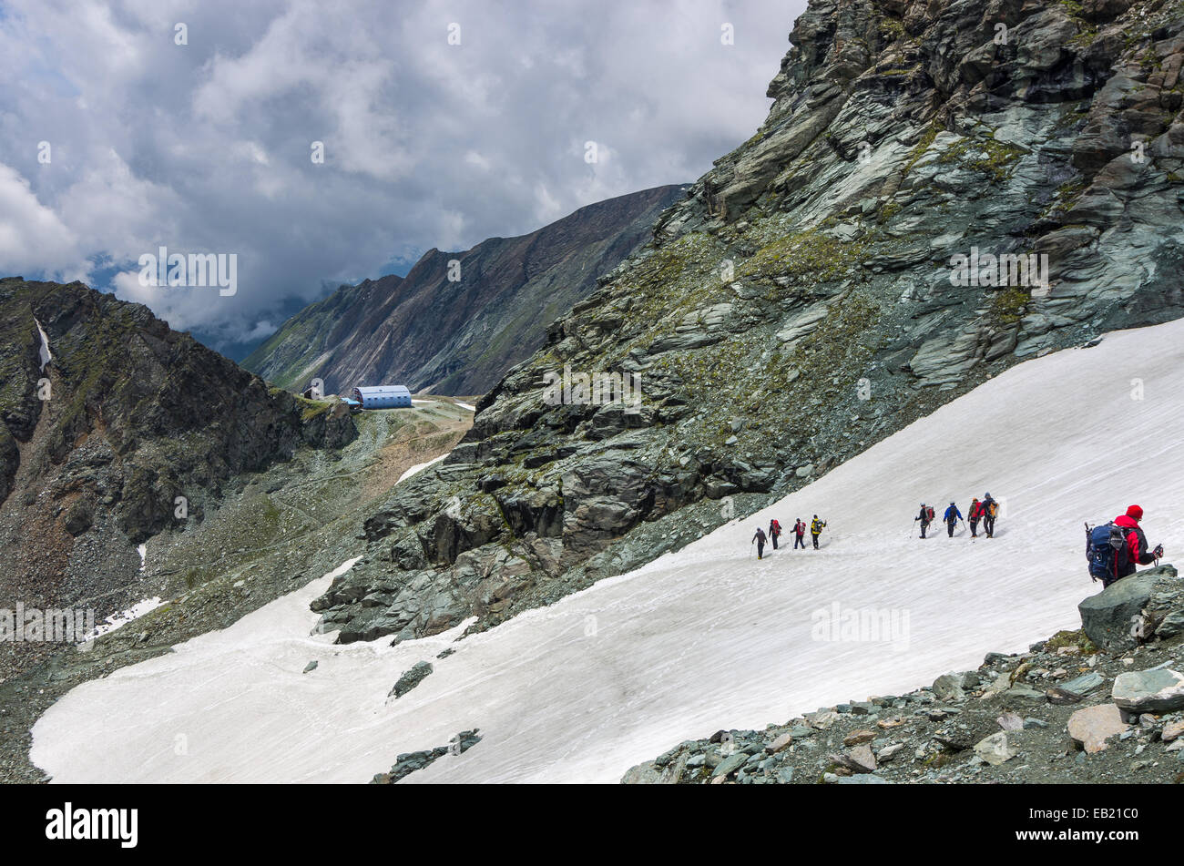 Sommer in den österreichischen Alpen, Nationalpark Hohe Tauern, Pfad zu Österreichs höchster Berg Großglockner. Stockfoto