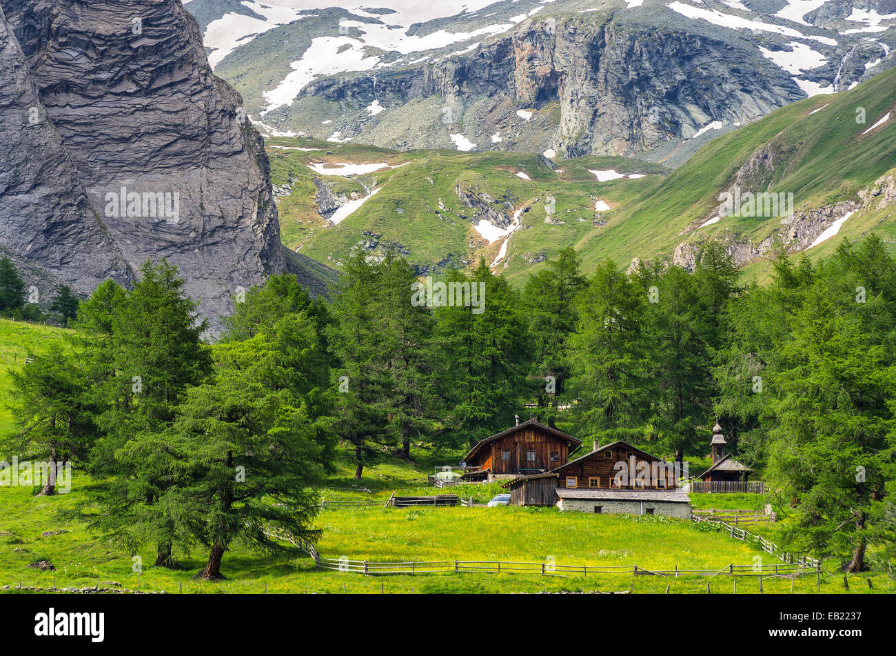 Sommer in den österreichischen Alpen, Nationalpark Hohe Tauern, Pfad zu Österreichs höchster Berg Großglockner. Stockfoto