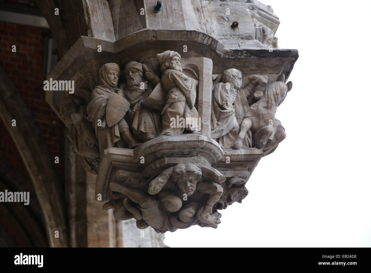 Architektonisches Detail Brüssel Grand Place Hotel De Ville closeup Stockfoto