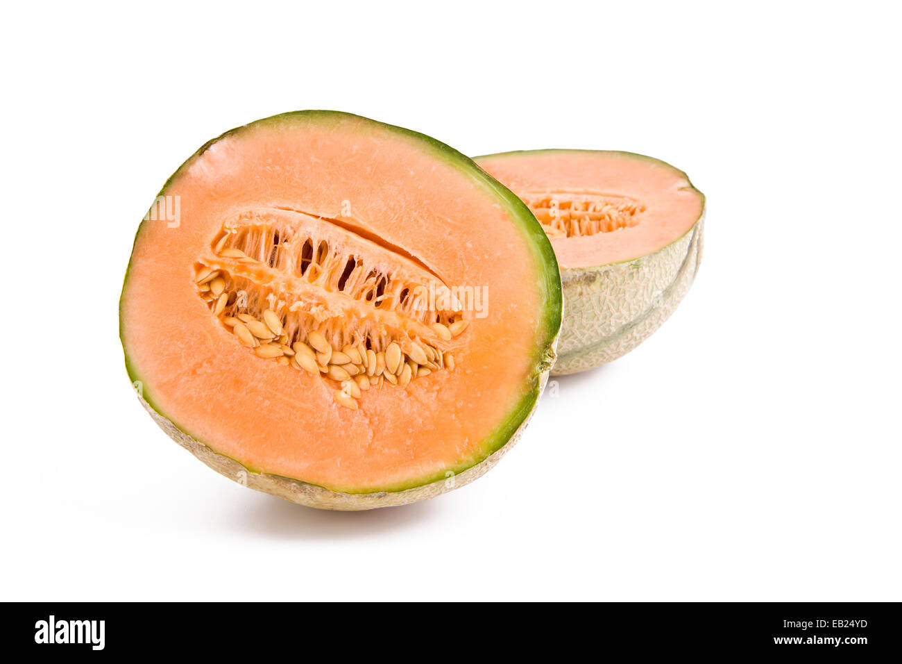 Frische Melone Melonenscheiben isoliert auf weißem Hintergrund, Früchte Stockfoto