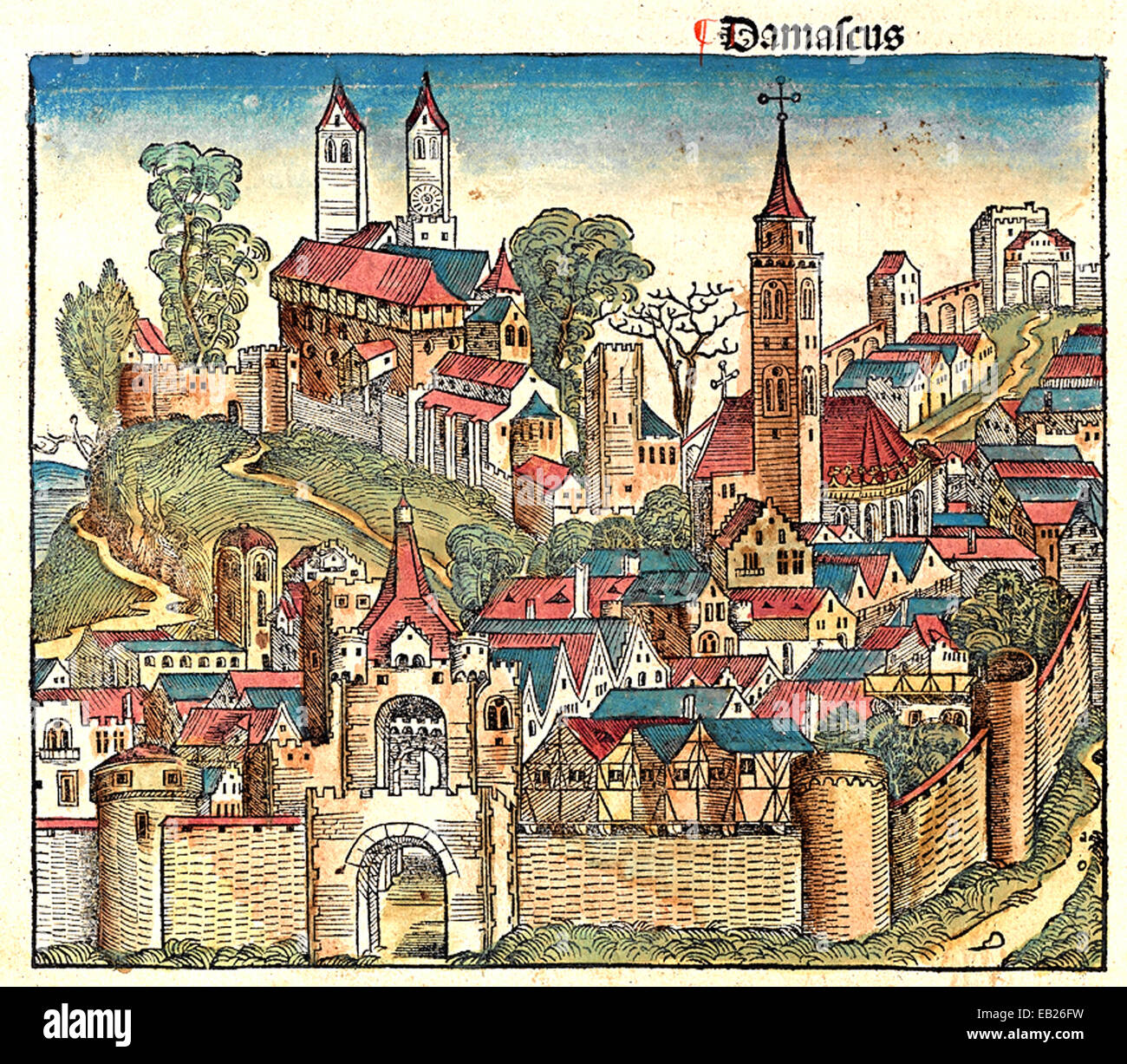 SCHEDELSCHE WELTCHRONIK 1493 - Damaskus wie im Buch dargestellt Stockfoto