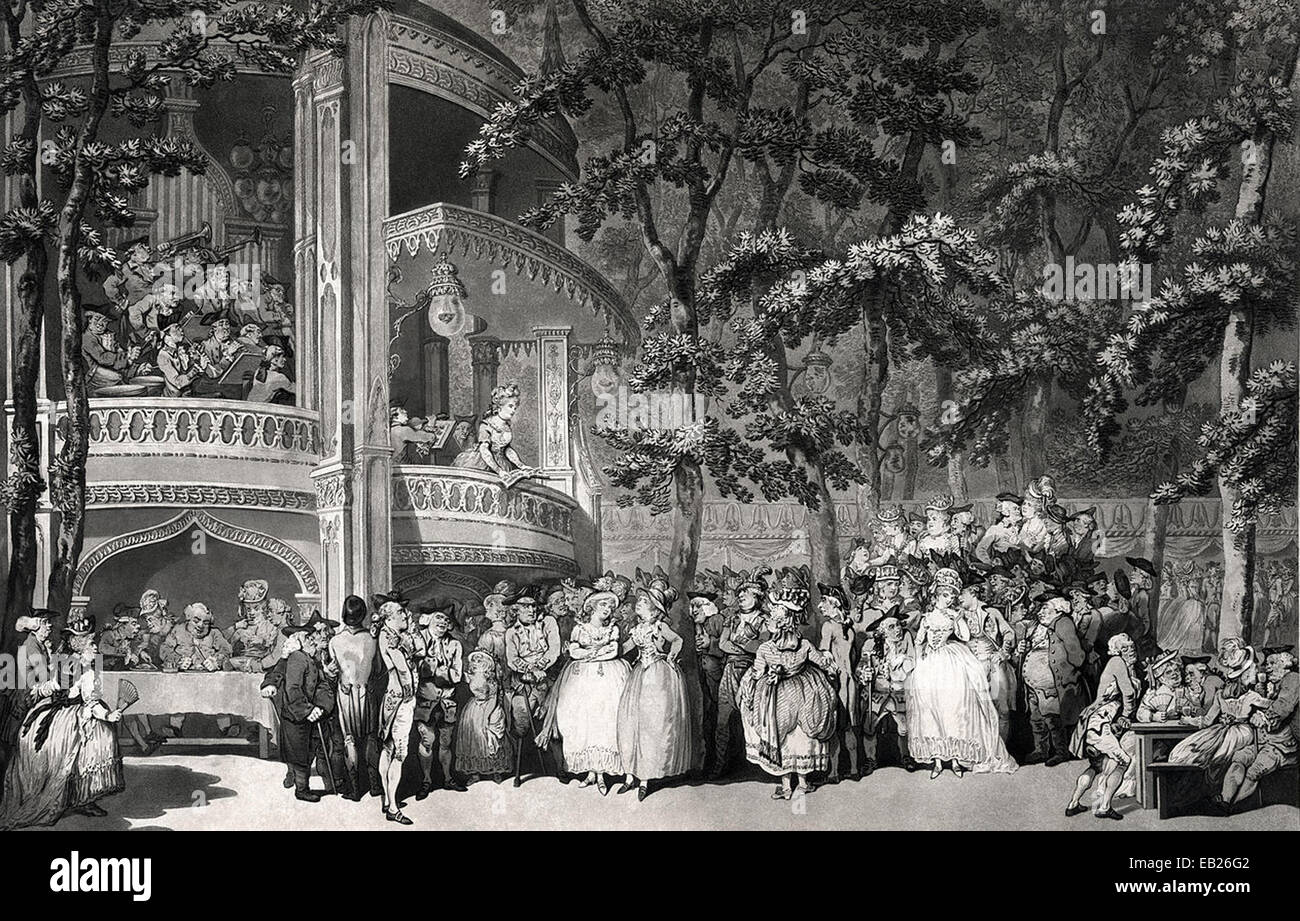 VAUXHALL GARDENS A London Lustgärten gezeichnet von Thomas Rowlandson über 1779 - siehe Beschreibung unten Stockfoto
