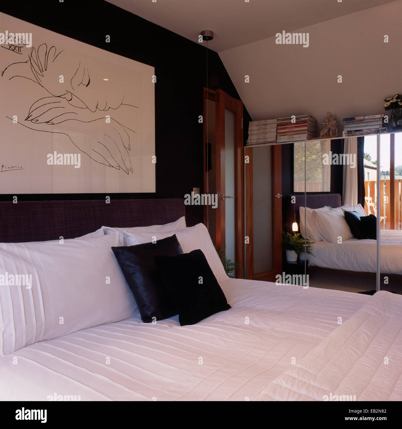 Doppelbett im Schlafzimmer in das Gesindehaus, Perthshire, Schottland Stockfoto