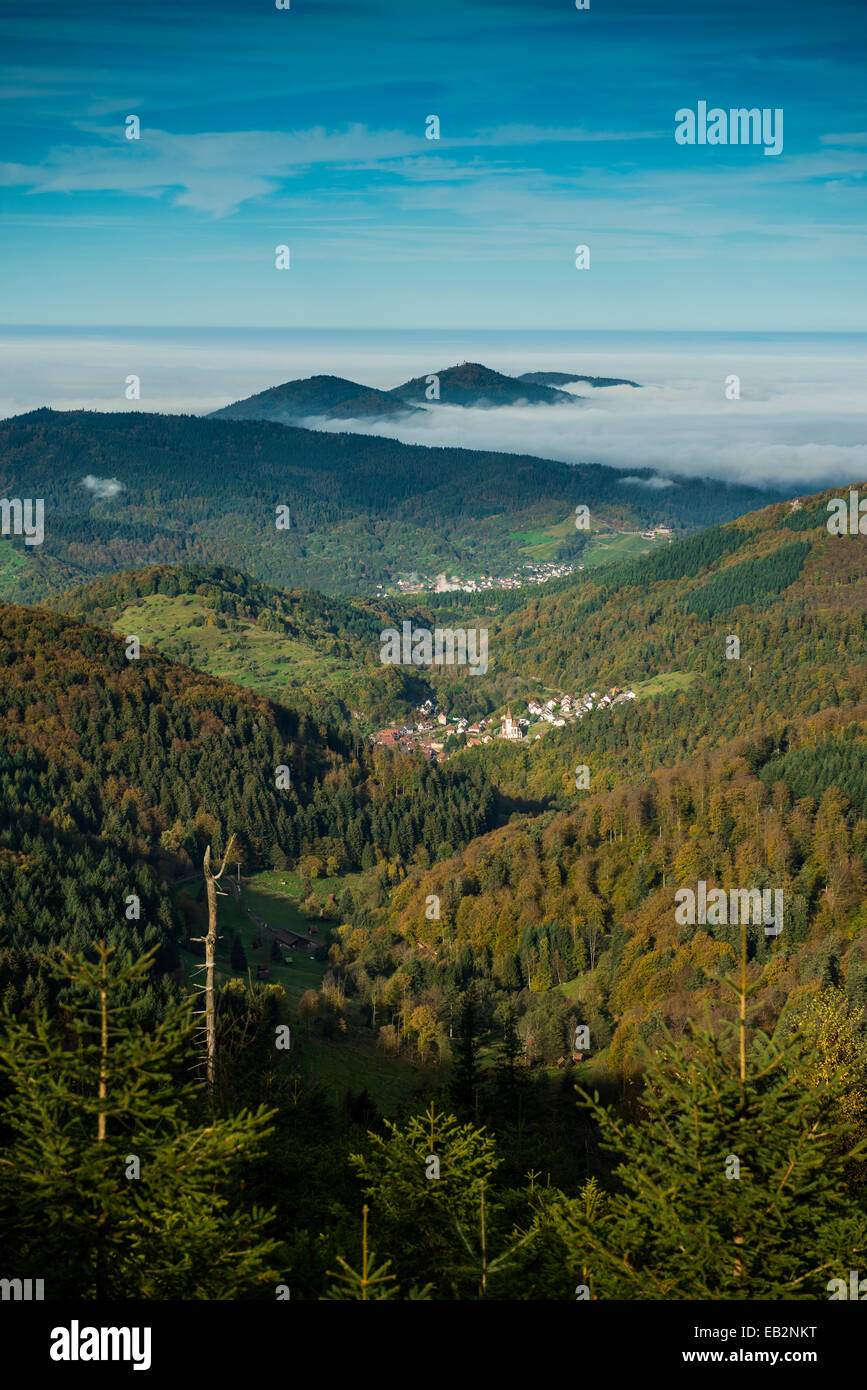 Panoramablick über das Tal Murgtal, Schwarzwald, Baden-Württemberg, Deutschland Stockfoto