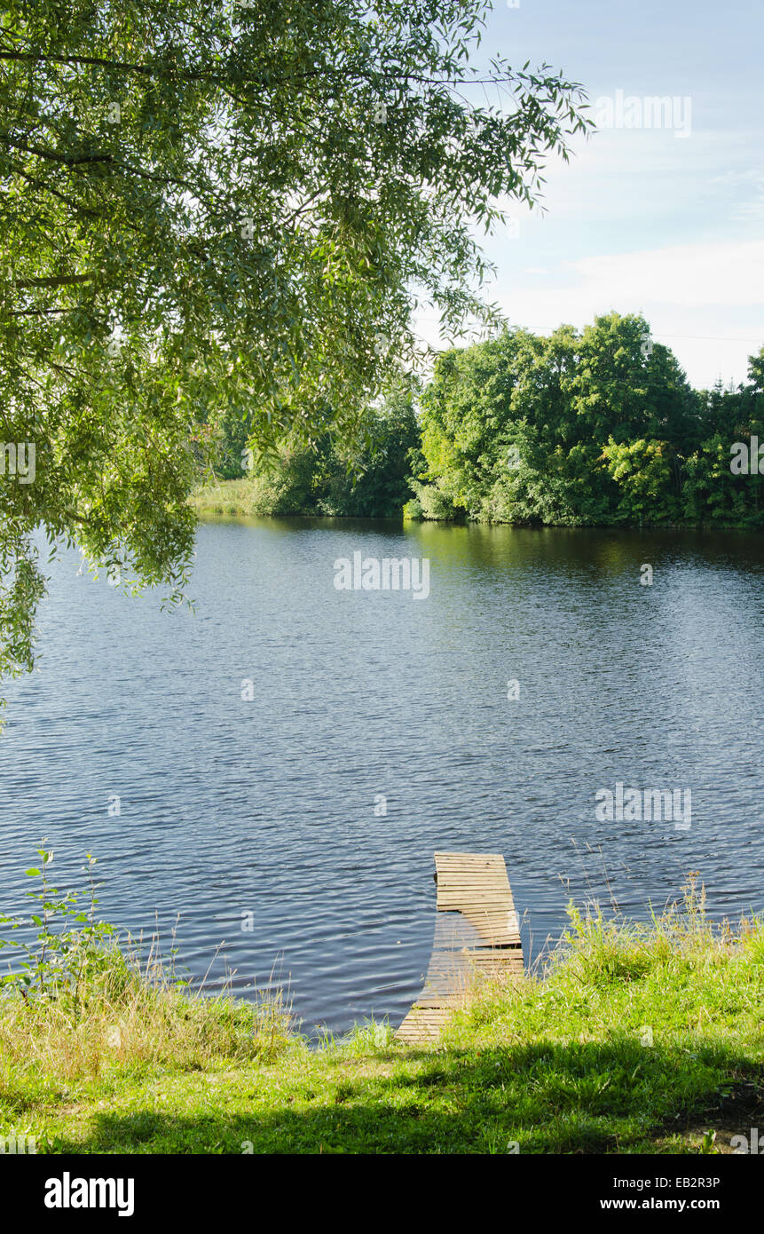 Holzbrücke am See Stockfoto